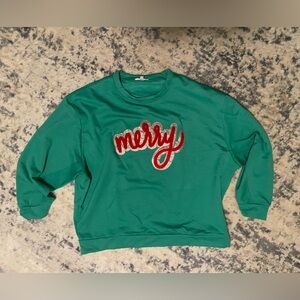 Christmas sweatshirt with MERRY appliqué